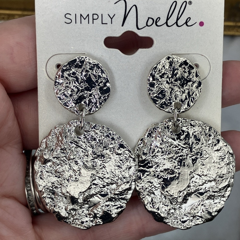 Silver Tone Sculptural Dangle Earrings 3 D Textured Modernist Brutalist Bold New